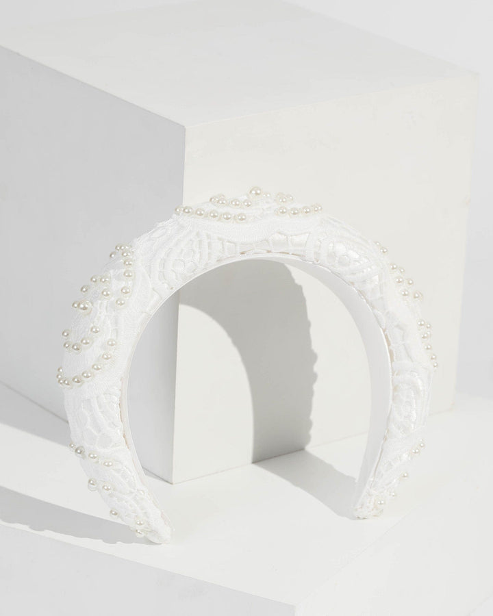 White Lace And Pearl Detail Headband | Hair Accessories