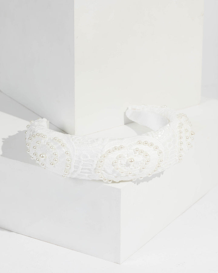 White Lace And Pearl Detail Headband | Hair Accessories