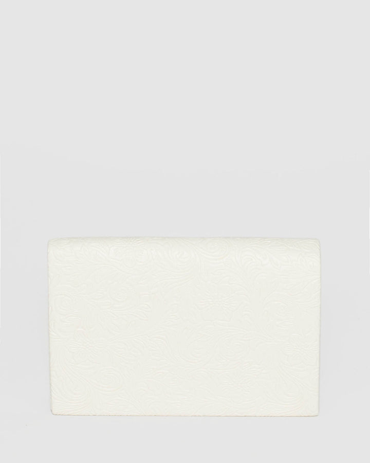 White Lila Emboss Clutch Bag | Clutch Bags