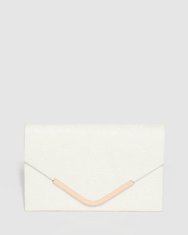 White Lila Emboss Clutch Bag | Clutch Bags