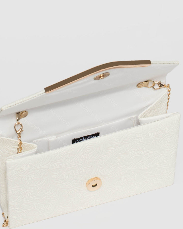 White Lila Emboss Clutch Bag | Clutch Bags