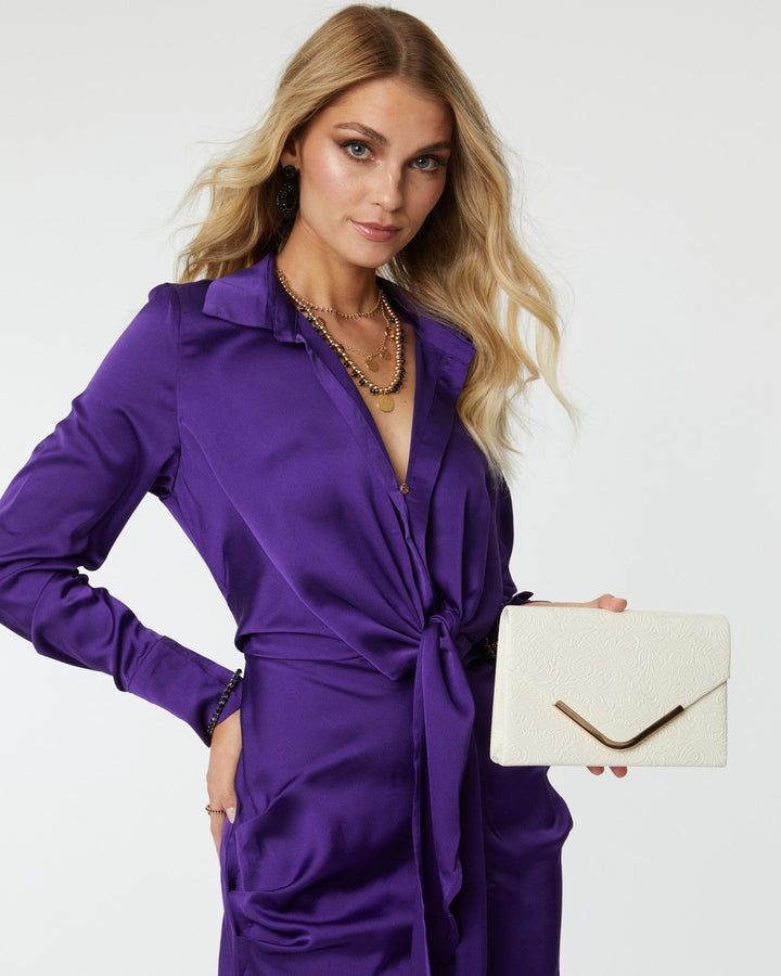 White Lila Emboss Clutch Bag | Clutch Bags