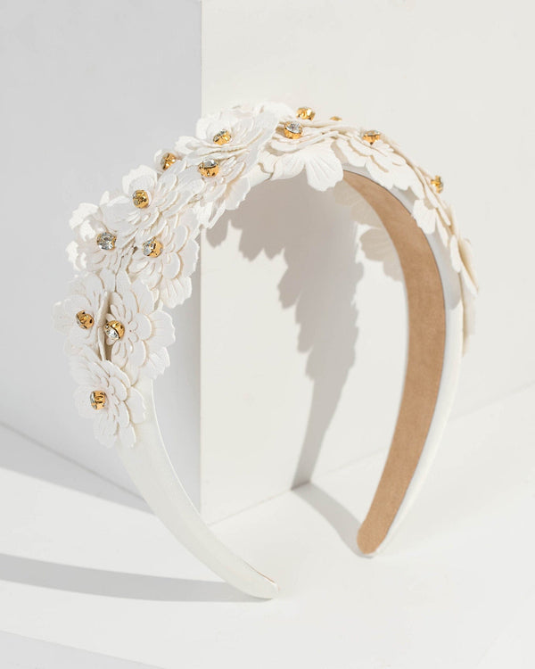 White Multi Flat Flower Headband | Hair Accessories