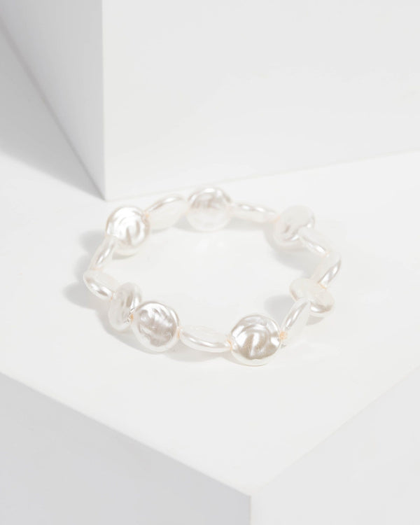 White Organic Pearl Stretch Bracelet | Wristwear