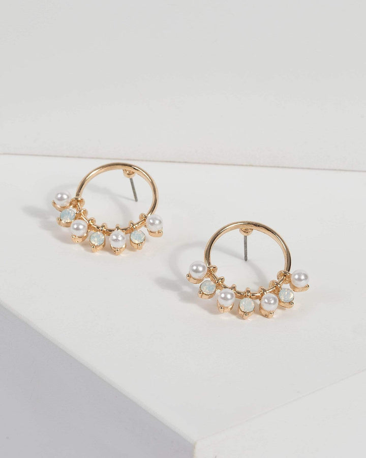 White Pearl Bead Round Stud Earrings | Earrings