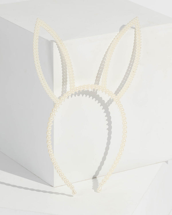 White Pearl Bunny Ears Headband | Hair Accessories