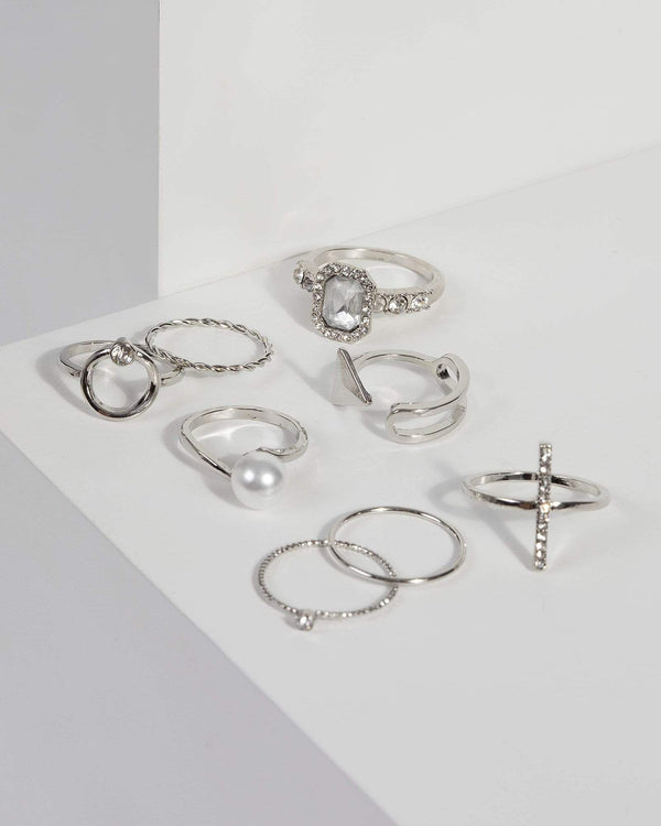 White Pearl Crystal Ring Set | Rings