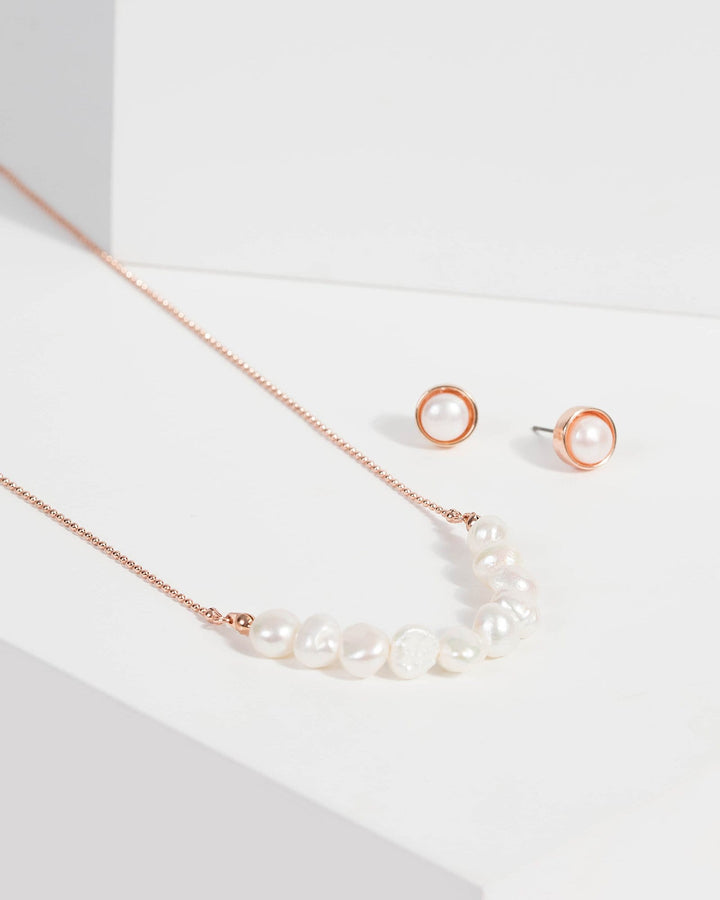 White Pearl Matching Necklace and Earring Set | Necklaces