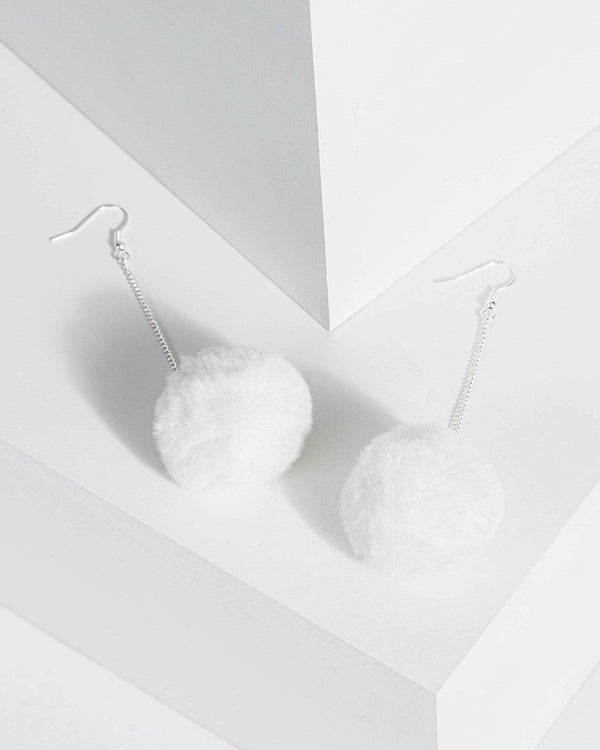 White Pom Pom Chain Earrings | Earrings