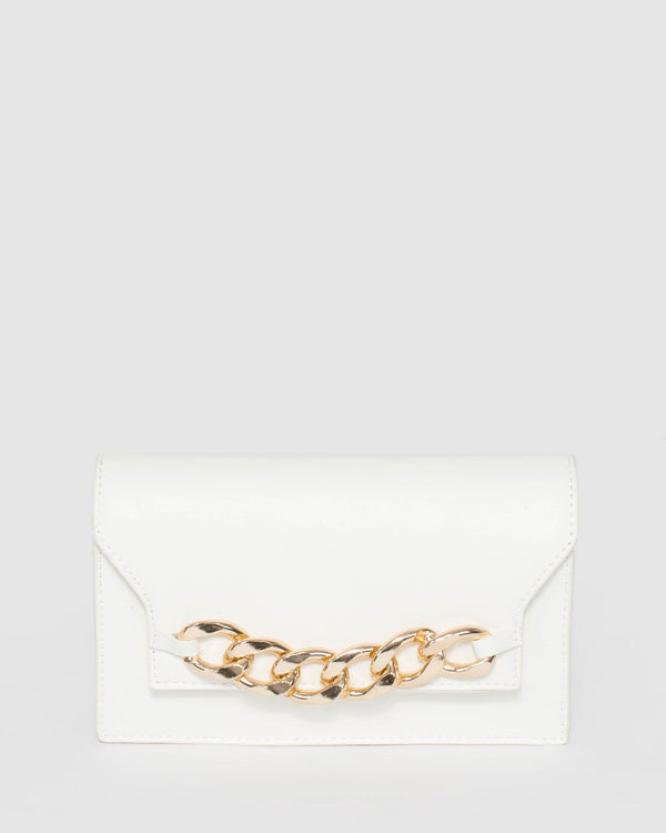 White Salima Chain Clutch Bag | Clutch Bags