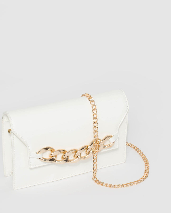 White Salima Chain Clutch Bag | Clutch Bags