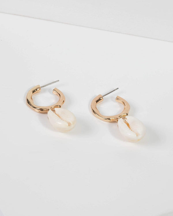 White Shell Hoop Drop Earrings | Earrings