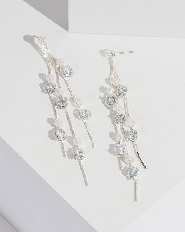 Colette by Colette Hayman White Small Flowers And Crystal Drop Earrings
