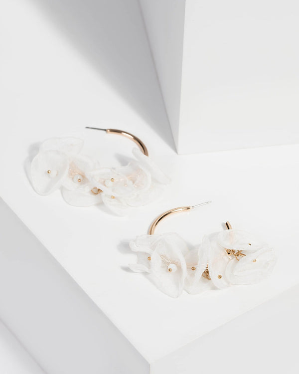 White Soft Floral Hoop Earrings | Earrings