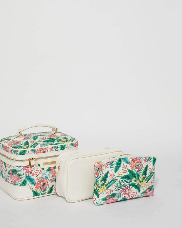 White Tropical Print Cosmetic Case Pack | Cosmetic Cases