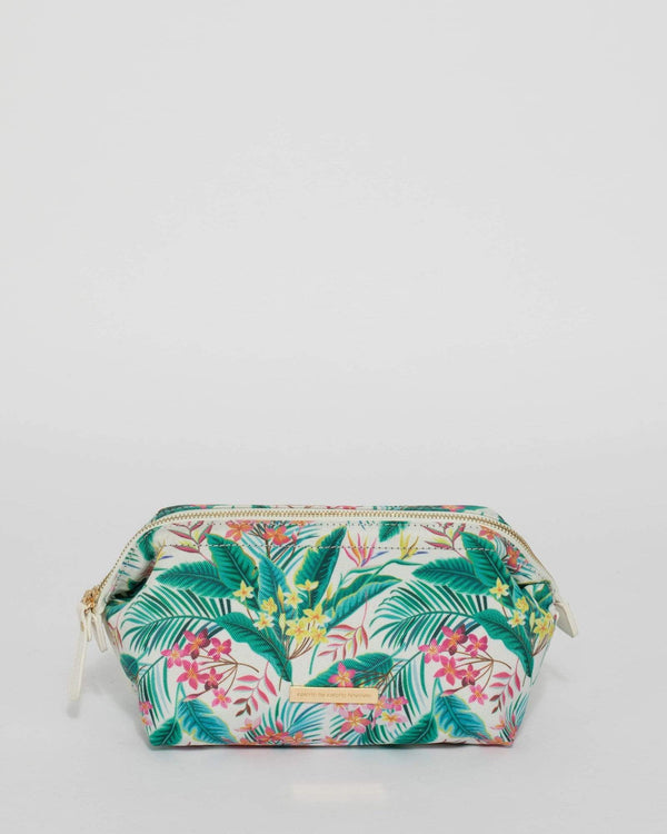 White Tropical Print Structured Cosmetic Case | Cosmetic Cases