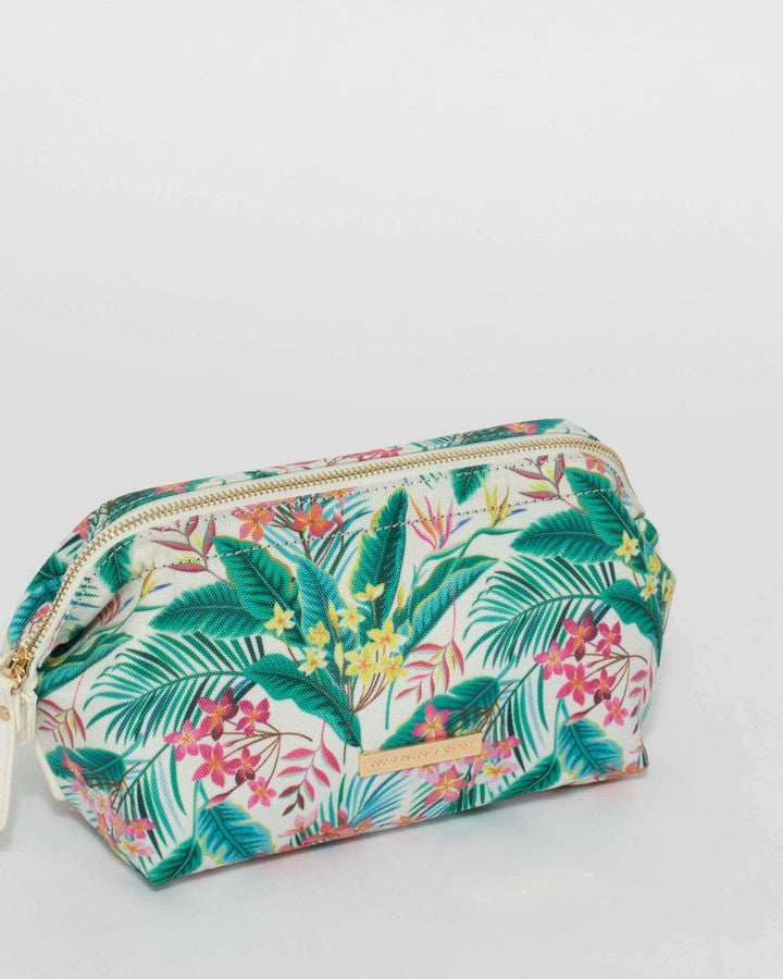 White Tropical Print Structured Cosmetic Case | Cosmetic Cases