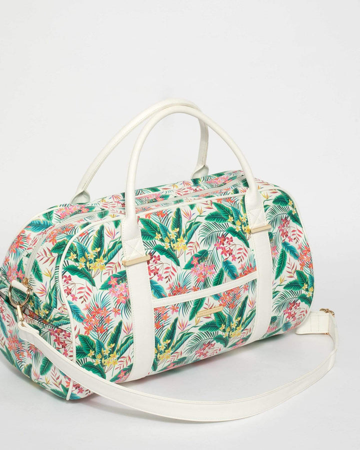 White Tropical Print Weekender | Weekender Bags