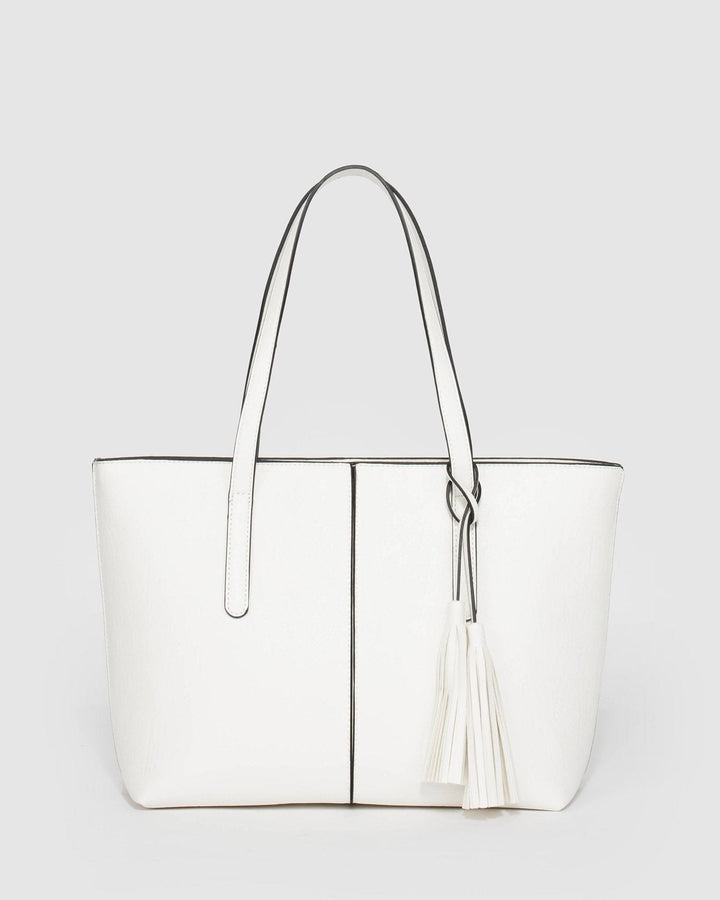 White Yesenia Tassel Tote Bag | Tote Bags