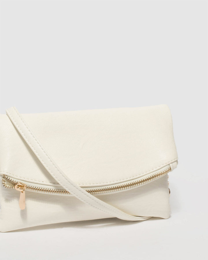White Zoe Fold Over Clutch Bag | Clutch Bags