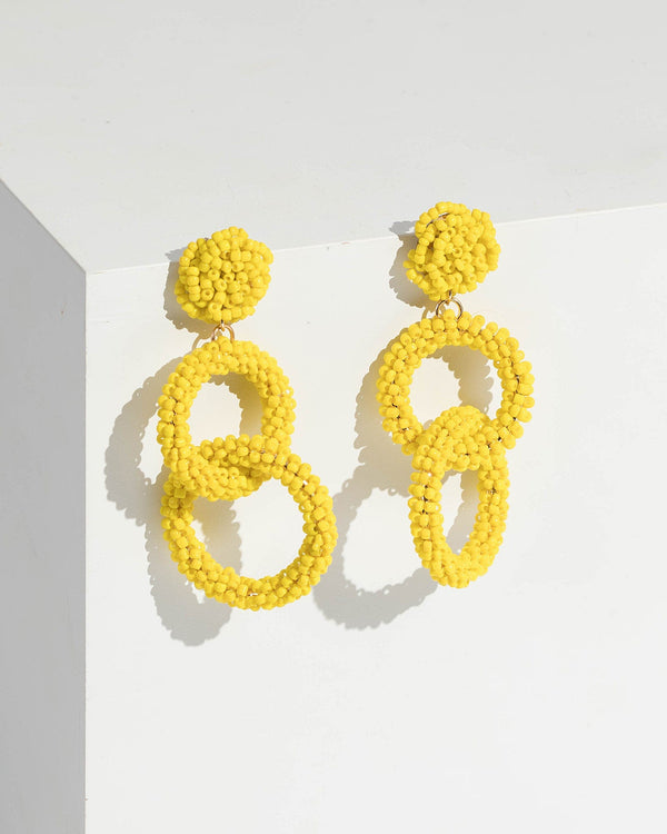 Yellow Beaded Double Hoop Drop Earrings | Earrings