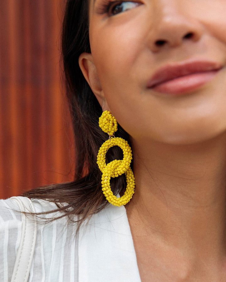 Colette by Colette Hayman Yellow Beaded Double Hoop Drop Earrings