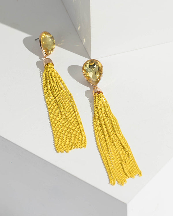 Yellow Crystal Chain Tassel Drop Earrings | Earrings