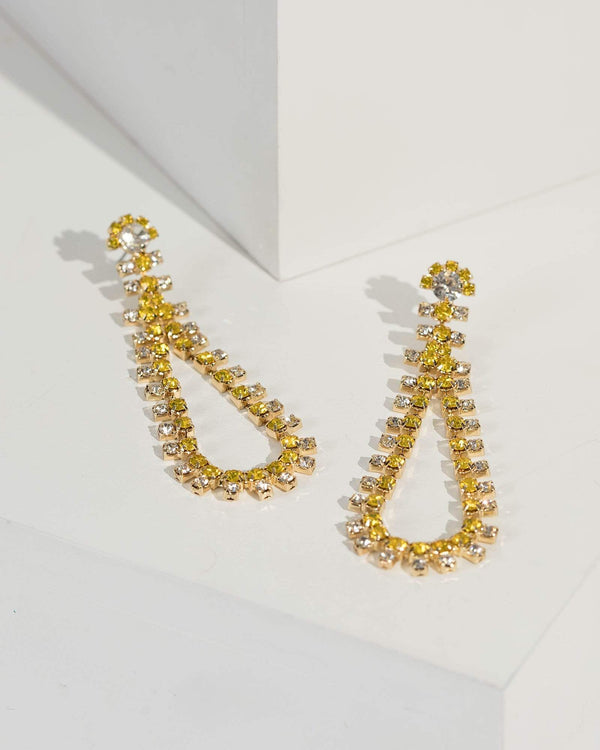 Yellow Double Row Crystal Teardrop Earrings | Earrings