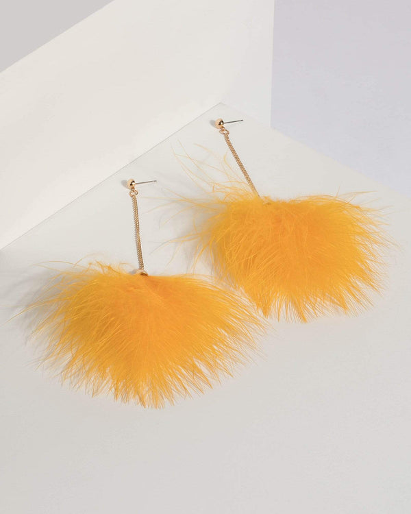 Yellow Feather Chain Drop Earrings | Earrings