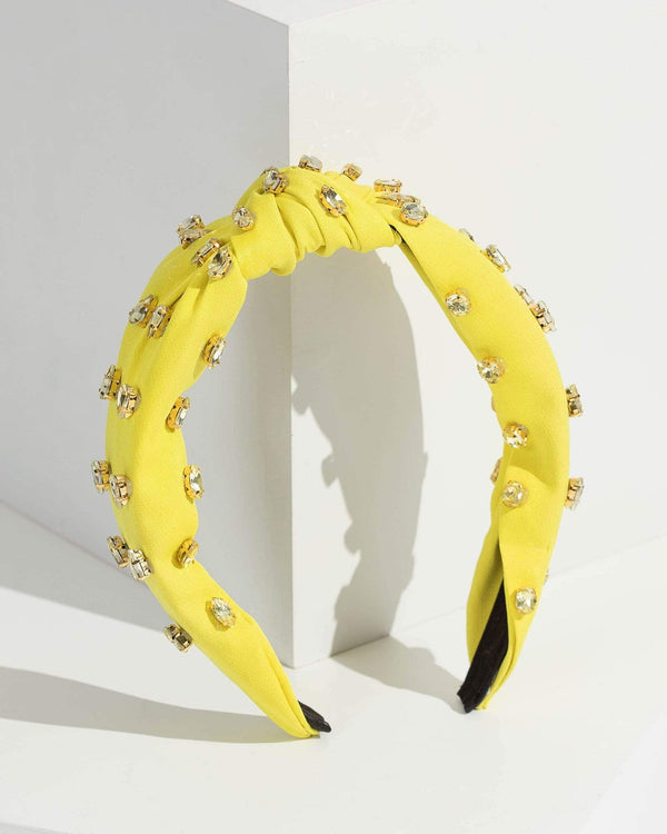 Yellow Knotted Detail Crystal Headband | Hair Accessories