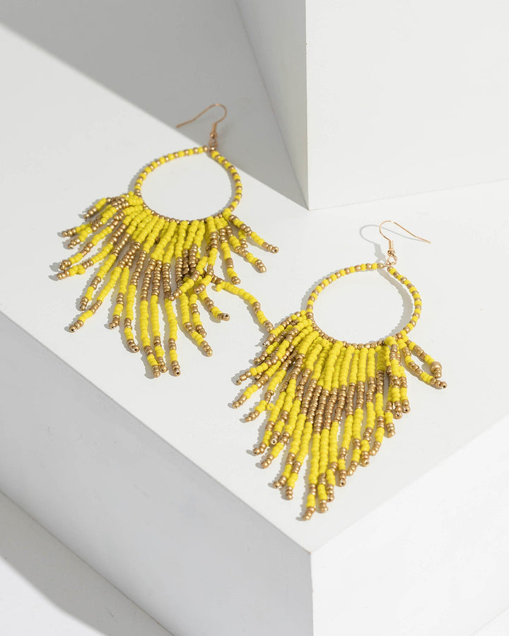 Yellow Multi Beaded Tassel Drop Earrings | Earrings