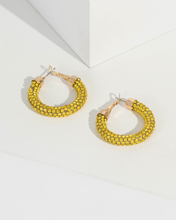 Yellow Multi Crystal Hoop Earrings | Earrings