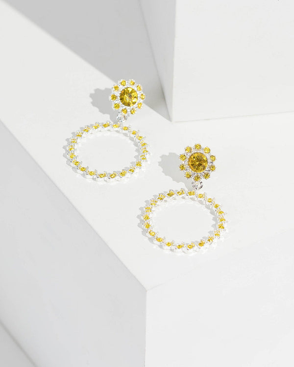 Yellow Open Multi Crystal Circle Drop Earrings | Earrings