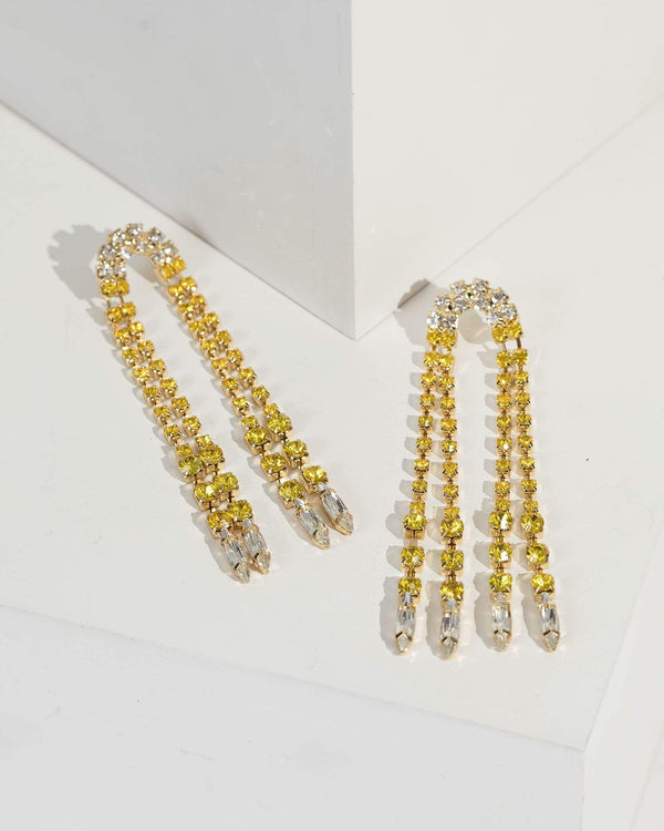 Yellow Rounded Crystal Detail Drop Earrings | Earrings