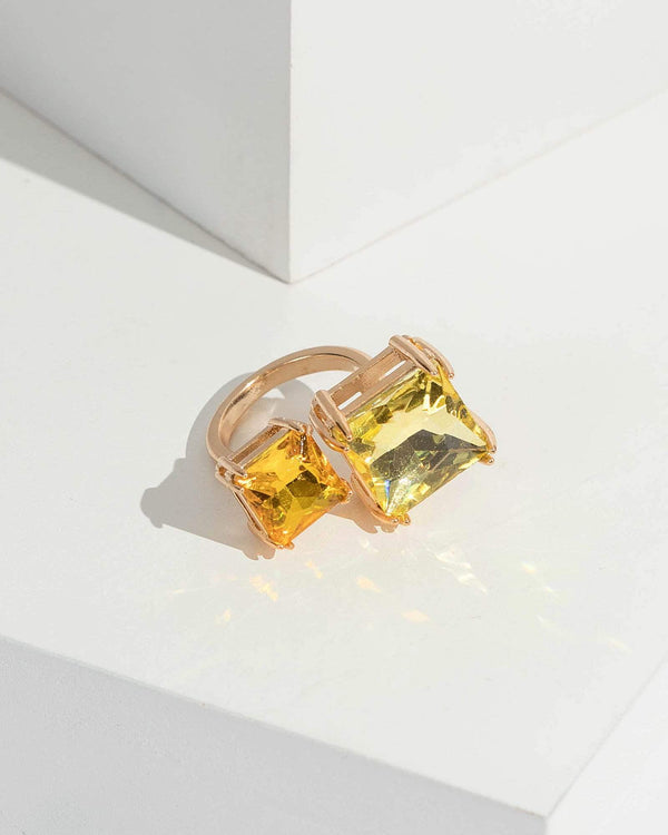 Yellow Two Sized Crystal Cocktail Ring | Rings