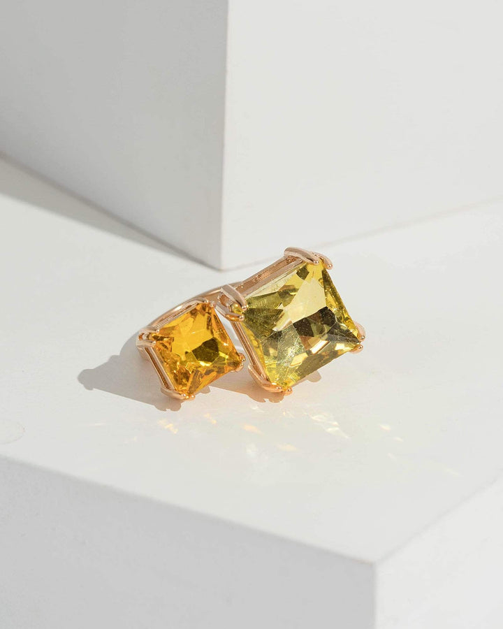 Yellow Two Sized Crystal Cocktail Ring | Rings